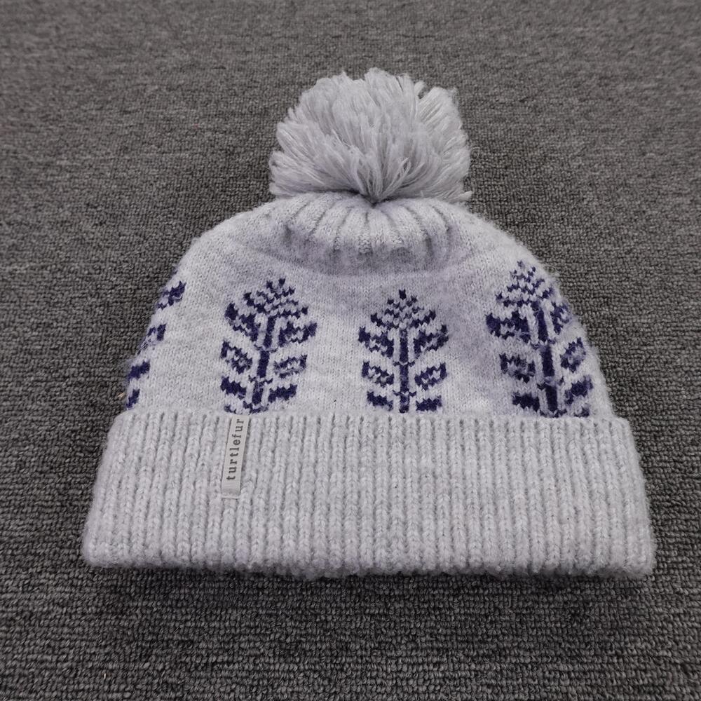 Turtlefur Hat Beanie Womens One Size Gray Fair Isle Pom Pom Fleece Lined Winter